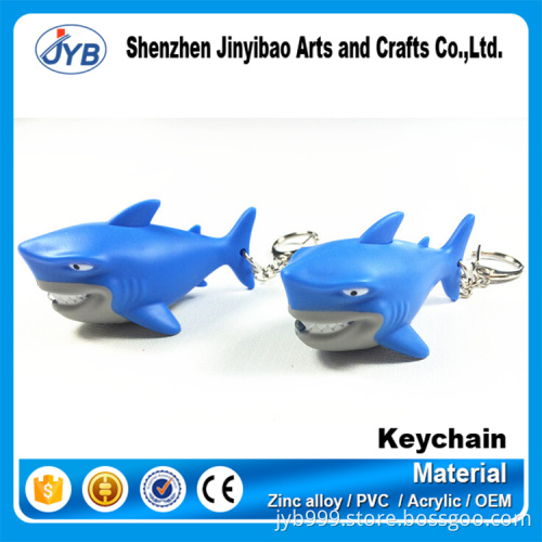 high quality custom logo plastic 3D LED light shark shape keychain for souvenir